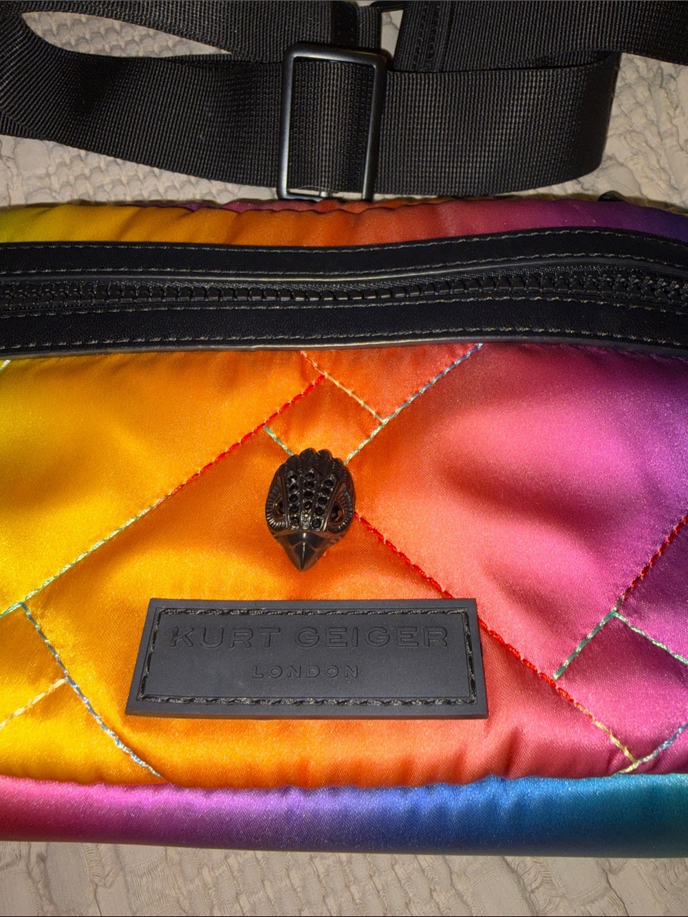 Kurt Geiger Rainbow Quilted Crossbody Belt Bag - Picture 2 of 9